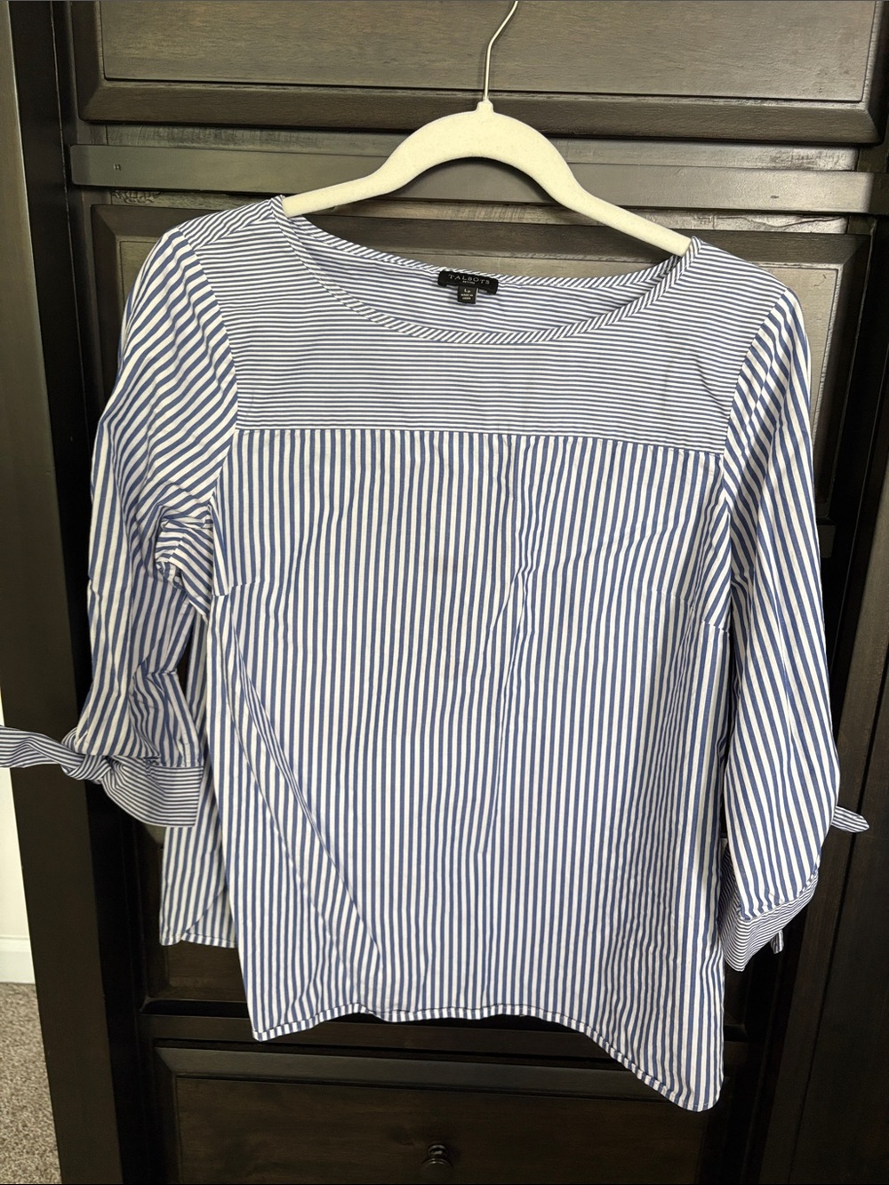Ann Taylor Blue and White Striped Tie-Sleeve Boatneck Top